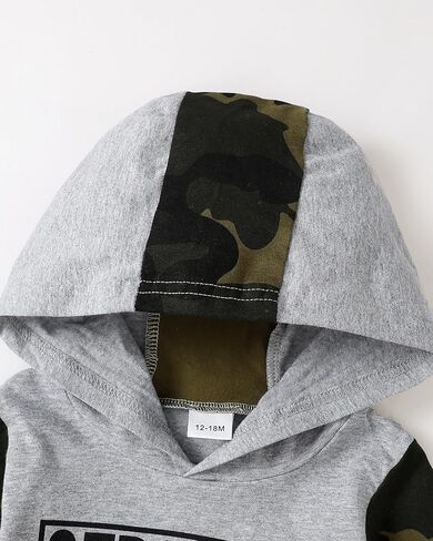 Renotemy 3 4 سنوات من العمر الصبي ملابس الطفل الصبي هوديي الشتاء قمم جرزاية جاكيتات الجينز السراويل الزي مجموعة 3T-4T الصبي الملابس كامو رمادي in Kuwait