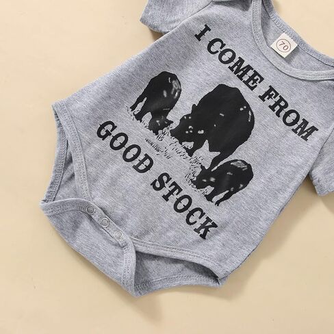 3Pcs Western Newborn Baby Boy Cowboy Clothes New to The Herd Letter Cow Print Bodysuit Jogger Pant Coming Home Outfit (A-Grey, 0-3 Months) in Kuwait