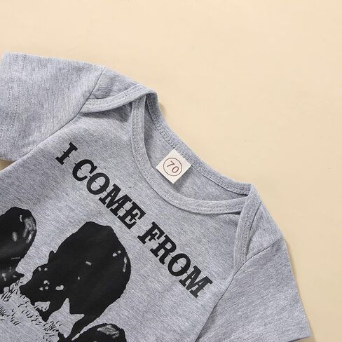 3Pcs Western Newborn Baby Boy Cowboy Clothes New to The Herd Letter Cow Print Bodysuit Jogger Pant Coming Home Outfit (A-Grey, 0-3 Months) in Kuwait