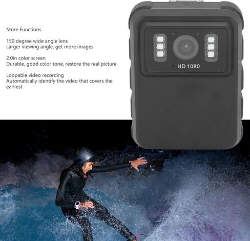 كاميرا حقيبة ظهر للكاميرا فائقة الدقة 2K، مقاومة للماء بزاوية واسعة وكبيرة، كاميرا بمشبك خلفي، كاميرا متعددة الوظائف للتسجيل الرياضي (أسود) in Kuwait