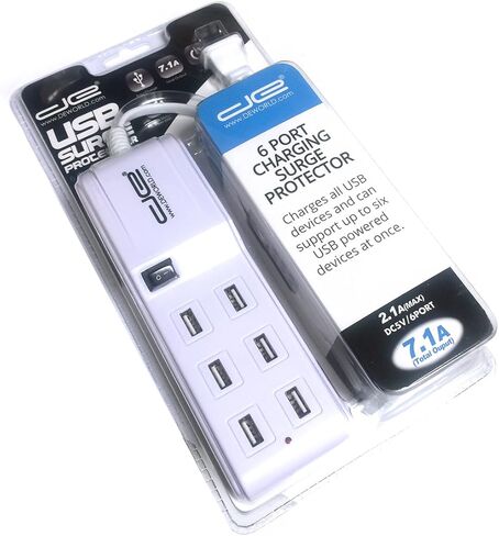 محطة شحن USB للطاقة الرقمية ذات 6 منافذ وشريط حماية من زيادة التيار (في عبوة البيع بالتجزئة) in Kuwait