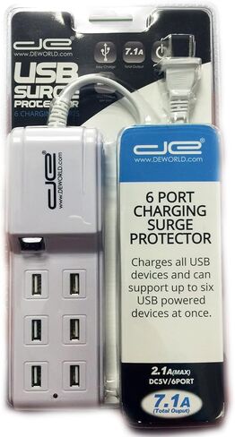 محطة شحن USB للطاقة الرقمية ذات 6 منافذ وشريط حماية من زيادة التيار (في عبوة البيع بالتجزئة) in Kuwait