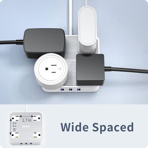 SUPERDANNY Power Strip Surge Protector with 3 USB Ports, 8 Widely Spaced Outlets, Flat Plug, 5 Ft Extension Cord, 1050 Joules, Wall Mount, Compact Size Space Save, Stylish Brushed Finish, White in Saudi Arabia