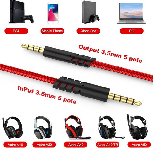 Sqrmekoko 2.0M Replacement Astro A10 Audio Cable with Volume Control Function Compatible with Logitech Astro Astro A10 A30 A40 A40TR A50 Gaming Headphones (Red) in Saudi Arabia