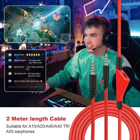 Sqrmekoko 2.0M Replacement Astro A10 Audio Cable with Volume Control Function Compatible with Logitech Astro Astro A10 A30 A40 A40TR A50 Gaming Headphones (Red) in Saudi Arabia