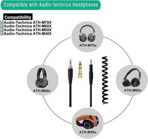 استبدال كابل الصوت الملفوف Sqrmekoko ATH-M50x لسماعات الرأس Audio-technica M50x ATH-M60x ATH-M40x ATH-M70x (4.6 ~ 10 قدم) in Saudi Arabia