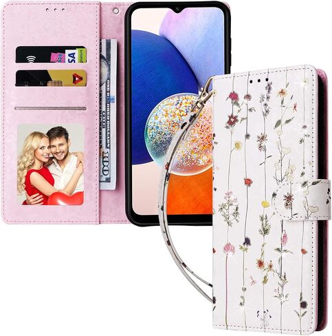 حافظة محفظة UEEBAI لهاتف Samsung Galaxy A15 4G/5G، حافظة هاتف من جلد البولي يوريثان مزودة بمسند RFID وغطاء قلاب وفتحات للبطاقات وحزام للمعصم ونمط محفور وإغلاق مغناطيسي - فراشة زرقاء in Saudi Arabia