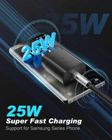 25W Type C Fast Charger, Waimeto Super Fast Charger with 3.3ft Type C to C Long Charging Cable for Samsung Galaxy S24 Ultra/S24/S23/S22 Ultra/S22+/S22 Plus/S21+/Note 20/Note10+, Tab S9/S8 in Saudi Arabia