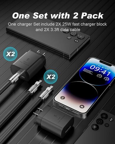 25W Type C Fast Charger, Waimeto Super Fast Charger with 3.3ft Type C to C Long Charging Cable for Samsung Galaxy S24 Ultra/S24/S23/S22 Ultra/S22+/S22 Plus/S21+/Note 20/Note10+, Tab S9/S8 in Saudi Arabia