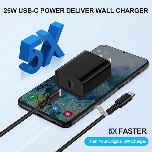 شاحن حائط Samsung A15 USB C، 25 وات PD شاحن سريع كتلة صندوق الطوب لهاتف Galaxy A55 A54 5G، A14، S24، S23، A53، A24، A13، A12، A03S، S22 Ultra، S22، S21 FE 5G، S20، S10، Pixel كابل 8A 8 7A 7 6 Pro & 6ft نوع C in Kuwait