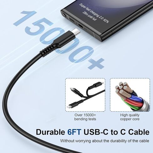 شاحن حائط Samsung A15 USB C، 25 وات PD شاحن سريع كتلة صندوق الطوب لهاتف Galaxy A55 A54 5G، A14، S24، S23، A53، A24، A13، A12، A03S، S22 Ultra، S22، S21 FE 5G، S20، S10، Pixel كابل 8A 8 7A 7 6 Pro & 6ft نوع C in Kuwait