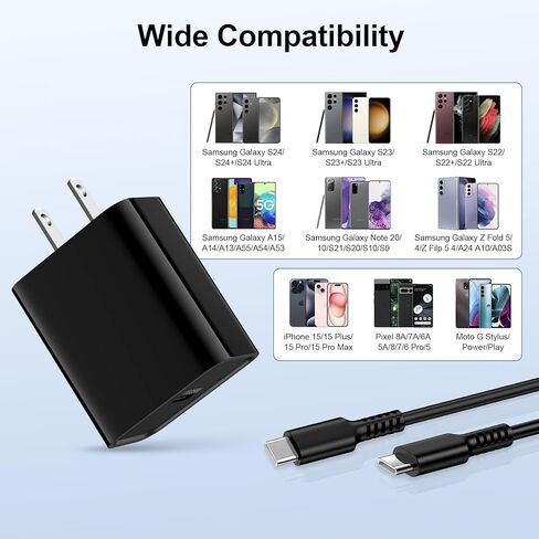 شاحن حائط Samsung A15 USB C، 25 وات PD شاحن سريع كتلة صندوق الطوب لهاتف Galaxy A55 A54 5G، A14، S24، S23، A53، A24، A13، A12، A03S، S22 Ultra، S22، S21 FE 5G، S20، S10، Pixel كابل 8A 8 7A 7 6 Pro & 6ft نوع C in Kuwait