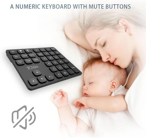 JOMAA Dual Wireless Numeric Keyboard Rechargeable Wireless Number Numpad for iPad Laptop Windows iOS Slinet Digital Keyboard (Black) in Saudi Arabia