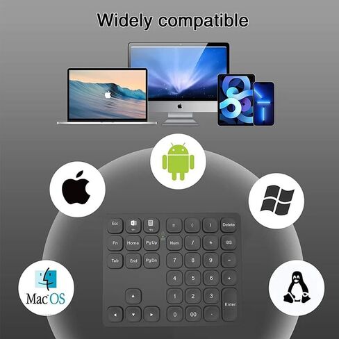JOMAA Dual Wireless Numeric Keyboard Rechargeable Wireless Number Numpad for iPad Laptop Windows iOS Slinet Digital Keyboard (Black) in Saudi Arabia