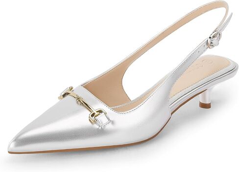 Coutgo Womens Slingback Kitten Heels Low Heel Dress Shoes Closed Pointed Toe Metal Chain Office Work Pumps in Saudi Arabia