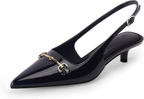 Coutgo Womens Slingback Kitten Heels Low Heel Dress Shoes Closed Pointed Toe Metal Chain Office Work Pumps in Saudi Arabia
