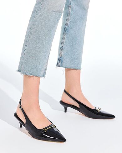 Coutgo Womens Slingback Kitten Heels Low Heel Dress Shoes Closed Pointed Toe Metal Chain Office Work Pumps in Saudi Arabia