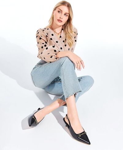 Coutgo Womens Slingback Kitten Heels Low Heel Dress Shoes Closed Pointed Toe Metal Chain Office Work Pumps in Saudi Arabia