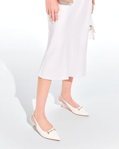 Coutgo Womens Slingback Kitten Heels Low Heel Dress Shoes Closed Pointed Toe Metal Chain Office Work Pumps in Saudi Arabia