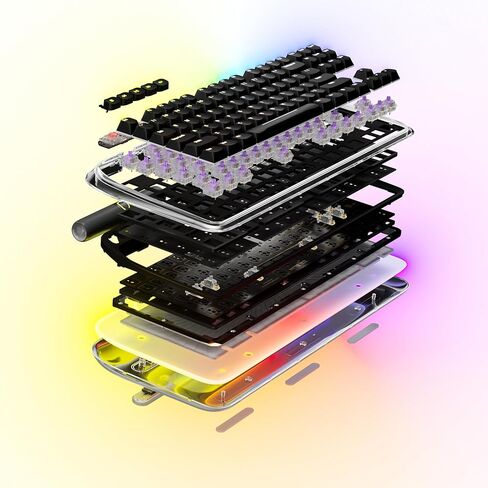 HYTE Keeb TKL - واجهة بشرية حديثة - لوحة مفاتيح ميكانيكية مثبتة بحشية كريستالية سلكية بدون مفتاح قابلة للتخصيص - مفاتيح خطية لافندر رقيقة - كريستال/أسود in Kuwait