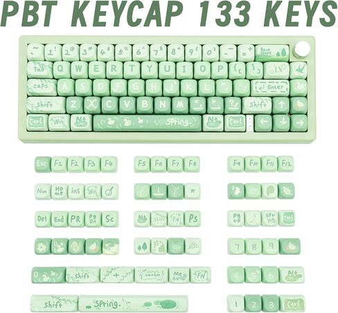 PBT keycaps MOA Profile, Cute Keycaps Set, 133 Keys Dye-Sublimation Keycaps with Key Puller for Cherry Gateron MX Switches Mechanical Gaming Keyboard (Green Cartoon) in Saudi Arabia