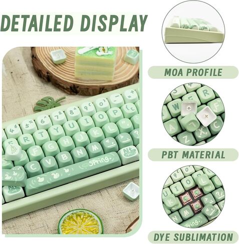 PBT keycaps MOA Profile, Cute Keycaps Set, 133 Keys Dye-Sublimation Keycaps with Key Puller for Cherry Gateron MX Switches Mechanical Gaming Keyboard (Green Cartoon) in Saudi Arabia