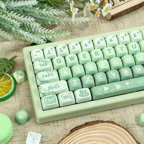 PBT keycaps MOA Profile, Cute Keycaps Set, 133 Keys Dye-Sublimation Keycaps with Key Puller for Cherry Gateron MX Switches Mechanical Gaming Keyboard (Green Cartoon) in Saudi Arabia