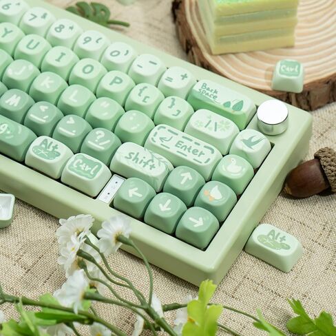 PBT keycaps MOA Profile, Cute Keycaps Set, 133 Keys Dye-Sublimation Keycaps with Key Puller for Cherry Gateron MX Switches Mechanical Gaming Keyboard (Green Cartoon) in Saudi Arabia