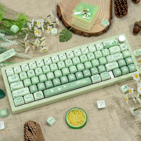PBT keycaps MOA Profile, Cute Keycaps Set, 133 Keys Dye-Sublimation Keycaps with Key Puller for Cherry Gateron MX Switches Mechanical Gaming Keyboard (Green Cartoon) in Saudi Arabia