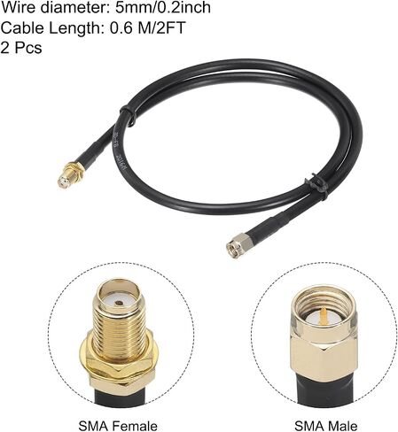 MECCANIXITY Coaxial Cables 240 Type SMA Male to SMA Female Low Loss Coaxial Cable 2FT Black 2Pcs in Saudi Arabia