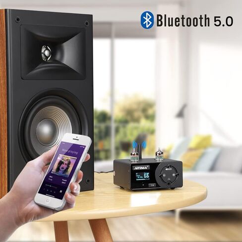 AIYIMA T10 JAN5654 مضخم صوت أنبوبي لفك ترميز الصوت بلوتوث 5.0 HiFi سماعة رأس مع PC-USB APTX مدخل بصري محوري وشاشة OLED لمضخم الصوت المنزلي (T10) in Kuwait