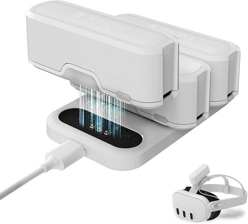 حزمة بطارية HiBloks لـ Oculus/Meta Quest 3 مع شحن سريع بقدرة 5000 مللي أمبير في الساعة 18 وات PD لشحن الواقع الافتراضي الخاص بك وتمديد وقت اللعب، لملحقات Meta Quest 3/2/Pro (3 حزم بطاريات + قاعدة شحن مغناطيسية) in Kuwait