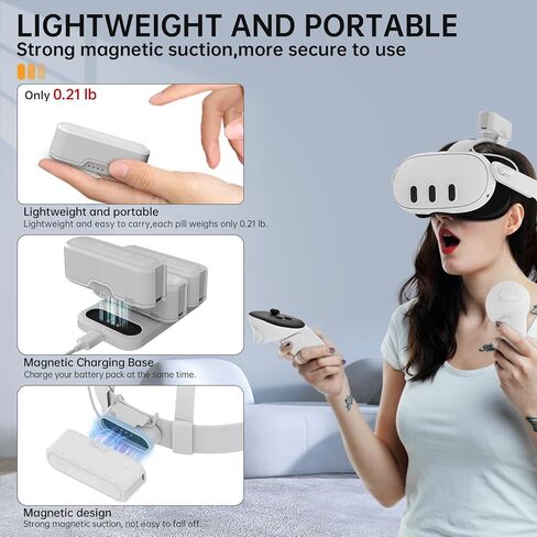 حزمة بطارية HiBloks لـ Oculus/Meta Quest 3 مع شحن سريع بقدرة 5000 مللي أمبير في الساعة 18 وات PD لشحن الواقع الافتراضي الخاص بك وتمديد وقت اللعب، لملحقات Meta Quest 3/2/Pro (3 حزم بطاريات + قاعدة شحن مغناطيسية) in Kuwait