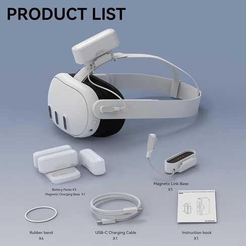 حزمة بطارية HiBloks لـ Oculus/Meta Quest 3 مع شحن سريع بقدرة 5000 مللي أمبير في الساعة 18 وات PD لشحن الواقع الافتراضي الخاص بك وتمديد وقت اللعب، لملحقات Meta Quest 3/2/Pro (3 حزم بطاريات + قاعدة شحن مغناطيسية) in Kuwait