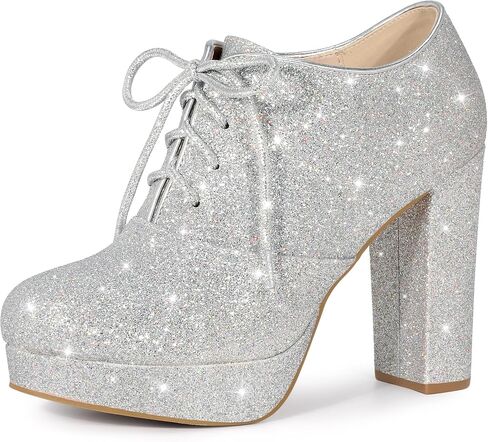 Perphy Lace up Chunky Heel Platform Glitter Ankle Booties for Women in Saudi Arabia