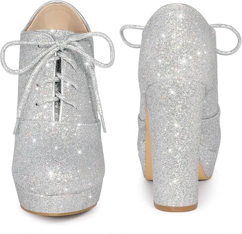 Perphy Lace up Chunky Heel Platform Glitter Ankle Booties for Women in Saudi Arabia