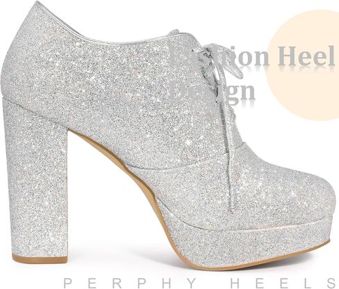 Perphy Lace up Chunky Heel Platform Glitter Ankle Booties for Women in Saudi Arabia