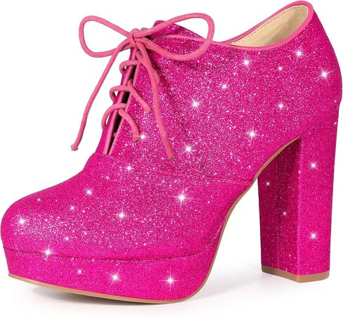 Perphy Lace up Chunky Heel Platform Glitter Ankle Booties for Women in Saudi Arabia