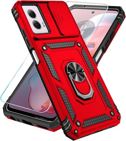 حافظة SunStory لهاتف Motorola Moto G Power 5G 2024 مع واقي شاشة HD وغطاء كاميرا منزلق ومسند، حافظة هاتف Moto G Power 5G 2024 [من الدرجة العسكرية] لهاتف Motorola G Power 2024 (أحمر) in Saudi Arabia