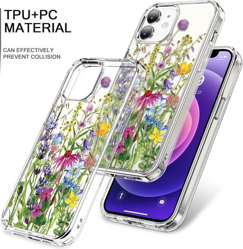 bicol for iPhone 12 Case with Screen Protector and Camera Lens Protector - Fashionable Flower Floral Designs for Women Girls - Shockproof Acrylic Clear Phone Cover 6.1" - Alpaca in Saudi Arabia