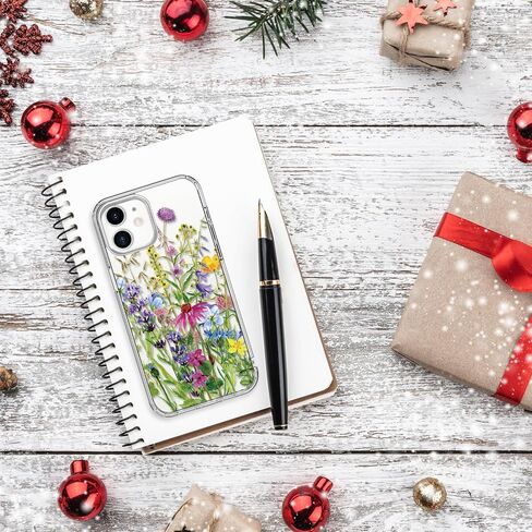 bicol for iPhone 12 Case with Screen Protector and Camera Lens Protector - Fashionable Flower Floral Designs for Women Girls - Shockproof Acrylic Clear Phone Cover 6.1" - Alpaca in Saudi Arabia