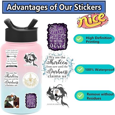 Throne of Glass Aesthetics Novel Stickers Pack,Book Stickers 50pcs Gift Decoration Vinyl Waterproof Stickers for Water Bottle,Skateboard,Journaling,Car Decals Gifts for Kids Teens Adult in Kuwait
