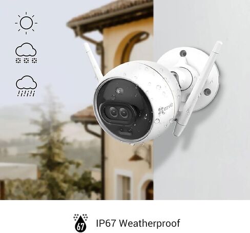 EZVIZ Outdoor Security Camera Dual Lens 1080P, Excellent Color Night Vision, Active Light & Siren Alarm with PIR Motion Detection, Weather Proof, Two-way Talk, the First Dual Lens Security Camera(C3X) in Kuwait