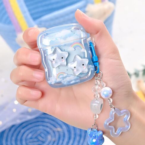 حافظة Airpod شفافة لطيفة مع سلسلة مفاتيح على شكل قلب الحب متوافقة مع حافظة الجيل الثاني/الأول من Kawaii Star Airpods للنساء والفتيات in Kuwait