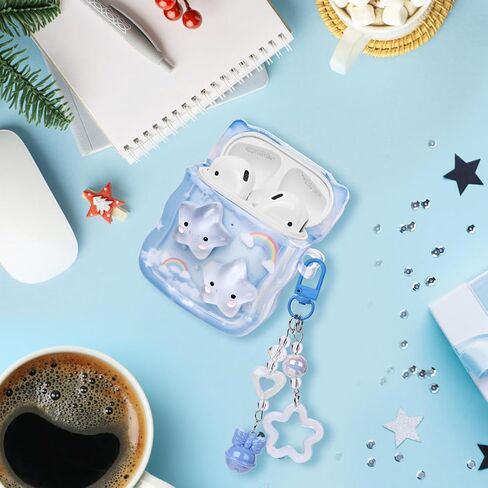 حافظة Airpod شفافة لطيفة مع سلسلة مفاتيح على شكل قلب الحب متوافقة مع حافظة الجيل الثاني/الأول من Kawaii Star Airpods للنساء والفتيات in Kuwait