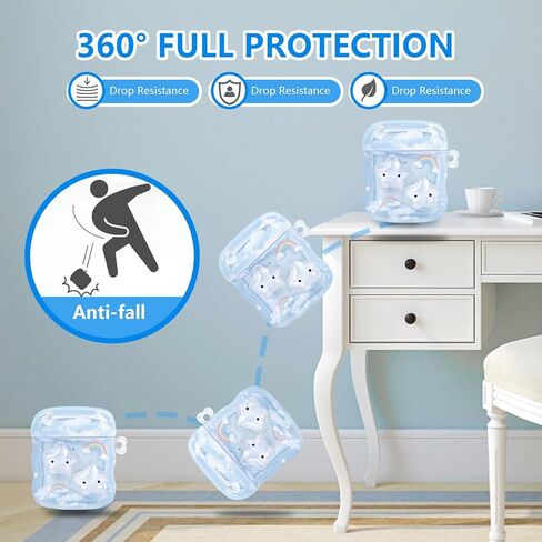 حافظة Airpod شفافة لطيفة مع سلسلة مفاتيح على شكل قلب الحب متوافقة مع حافظة الجيل الثاني/الأول من Kawaii Star Airpods للنساء والفتيات in Kuwait