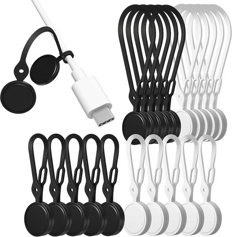 20Pcs Nearockle Reusable Magnetic Cable Ties, 2024 Upgraded 7.3"&3.3" N52 Strong Magnet Cable Clips Cord Organizer for Desk Electrical Cords, Charging Cords, Whiteboard Fridge Magnets (Black) in Saudi Arabia