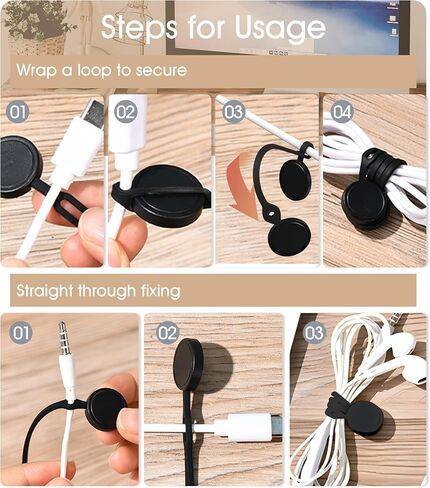 20Pcs Nearockle Reusable Magnetic Cable Ties, 2024 Upgraded 7.3"&3.3" N52 Strong Magnet Cable Clips Cord Organizer for Desk Electrical Cords, Charging Cords, Whiteboard Fridge Magnets (Black) in Saudi Arabia