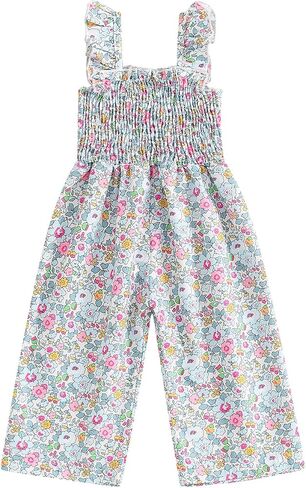 Toddler Girl Wide Leg Romper Baby Floral One Piece Newborn Pants Jumpsuit Flare Pants Overalls Summer Playsuit in Saudi Arabia