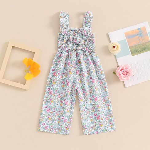 Toddler Girl Wide Leg Romper Baby Floral One Piece Newborn Pants Jumpsuit Flare Pants Overalls Summer Playsuit in Saudi Arabia